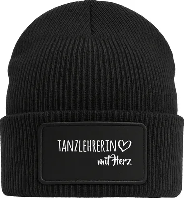 Produktbild von Huuraa Beanie Tanzlehrerin mit Herz Black doppellagige Polyacryl Mütze mit Patch Geschenkidee