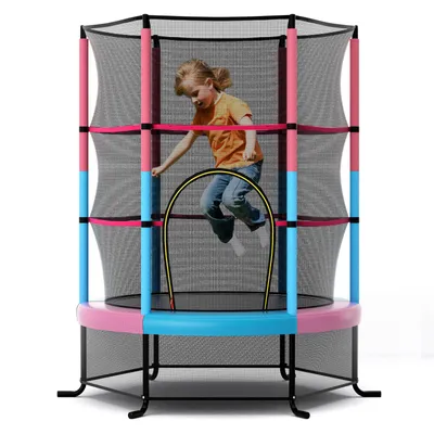 Obrázok produktu pre COSTWAY Ø165cm záhradná trampolína s bezpečnostnou sieťou, trampolína s nosnosťou do 135KG, vnútorná/vonkajšia trampolína pre deti od 3 rokov