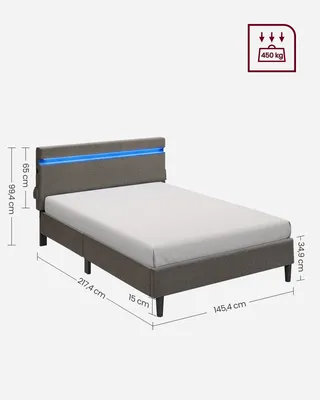 Obrázek produktu pro Čalouněná postel VASAGLE 140 x 190 cm, s čelem, LED, manželská postel s připojením USB a Type-C