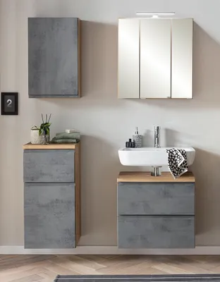 Produktbild von Badezimmer Set, stehend/hängend, in Wotan Eiche Nb. mit Beton Optik, VASTO-03-CONCRETE, B/H/T ca. 115/200/35 cm