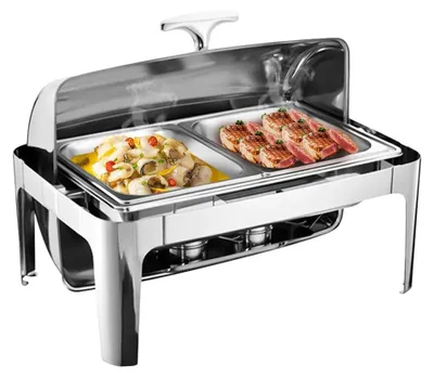 Produktbild von Buffetwärmer - Chafing Dish - Großes Fassungsvermögen - Edelstahl - Rolltop-Deckel - Speisewärmer - Set
