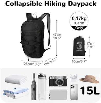 Faltbarer Rucksack 15 Liter Sport & Wandern - Wasserdicht und ultraleicht
