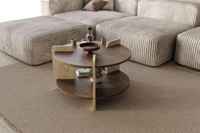 Obrázok produktu pre Skye Decor, moderný konferenčný stolík (orech a travertín), 70 x 45 x 70 cm | 100 % melamínom potiahnutá drevotriesková doska | Elegantný dizajn, ideálny do obývacej izby a moderných interiérov, rozložiteľný.