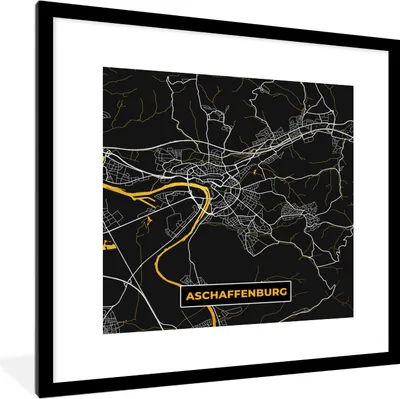 Produktbild von MuchoWow® Gerahmtes Poster Gold - Deutschland - Karte - Stadtplan - Aschaffenburg 40x40 cm - Poster mit Schwarzem Bilderrahmen Wandposter Rahmen Foto Bilder - Poster - Plakat im Rahmen
