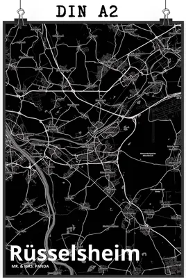 Produktbild von Mr. & Mrs. Panda Bild Rüsselsheim DIN A2 - Geschenk, Stadt, Dorf Karte Landkarte Map Stadtplan, Kunstdruck, poster, wanddeko, Wandbild, drucke