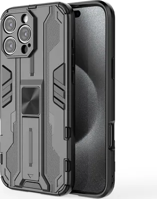 Produktbild von iPhone 16 Pro Max Hülle, Dual Layer PC TPU Bumper Stoßfest Ständer Schutzhülle für iPhone 16 Pro Max Schwarz