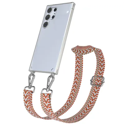 Produktbild von EAZY CASE Handykette - Verstellbarer Trageriemen kompatibel mit Samsung Galaxy S24 Ultra, Handykordel mit transparenter Silikon-Hülle, Band in Orange