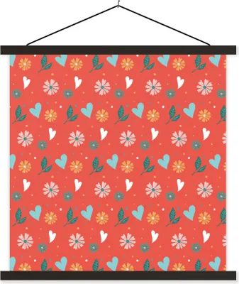 Produktbild von MuchoWow® Textilposter Blumen - Herz - Design 60x60 cm mit schwarzem Rahmen - Posteraufhänger