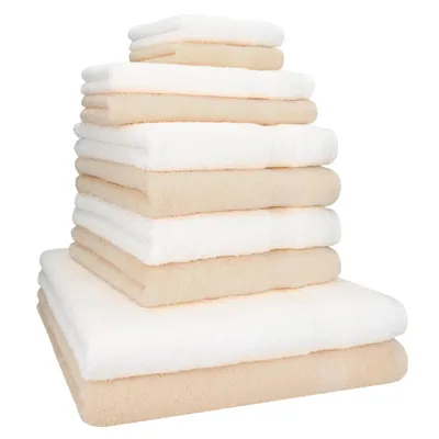 Produktbild von Betz 10-tlg. Handtuch-Set PREMIUM CLASSIC 2 Duschtücher 4 Handtücher 2 Gästetücher 2 Seiftücher  Farbe: beige & weiß
