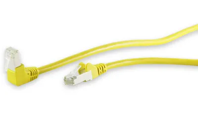 Imagen del producto de Cable de conexión Cat 6, S/FTP, apantallado en pares trenzados (PiMF), color amarillo, con conectores rectos y en ángulo, longitud de 3 metros