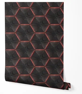 Produktbild von Selbstklebende Tapete Möbelfolie Geometrisch 3D Dreieck Muster Schwarz Rot Neon Linien Modern Futuristisches Design Metallischer Effekt Strukturierte Wand Wohnzimmer Schlafzimmer Flur Küche 5m x 0,5m