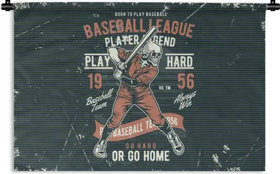 Produktbild von MuchoWow® Wandteppich Wandbehang Jahrgang - Skelett - Baseball 60x40 cm Tapisserie Dekoration Wandtuch - Wanddekorationen