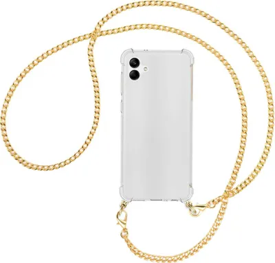 Produktbild von Handykette Backcover-Schutzhülle mit Band (Metall goldfarben) für Samsung Galaxy A04 4G (6.5'') - goldfarbene Kette
