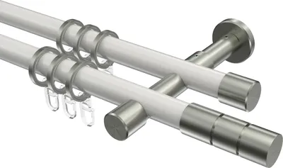 Produktbild von Interdeco Gardinenstange / Vorhangstange Weiß / Edelstahl-Optik, Typ Prestige Elanto (Rillenzylinder), 20 mm Ø 2-läufig, 100 cm