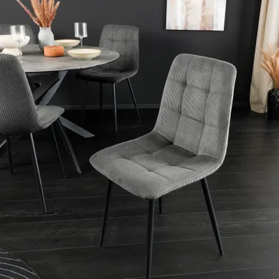 Produktbild von riess-ambiente Moderner Design Stuhl TRES CHIC grau Cord schwarze Metallbeine Esszimmer Esszimmerstuhl Essstuhl Polsterstuhl