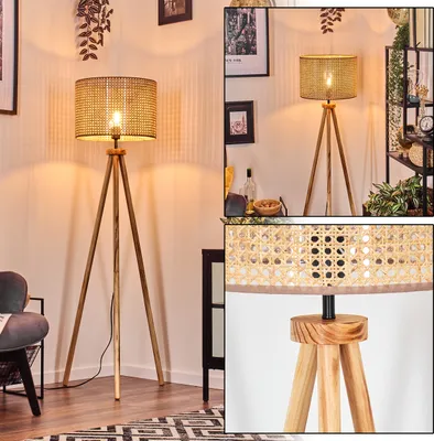Produktbild von Varoni Stehlampe aus Holz/Metall/Rattan/Wienergeflecht in Natur/Schwarz/Beige
