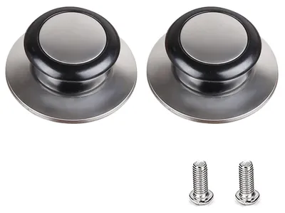 2 Topfdeckelgriffe aus Edelstahl und Bakelit, silber/grau