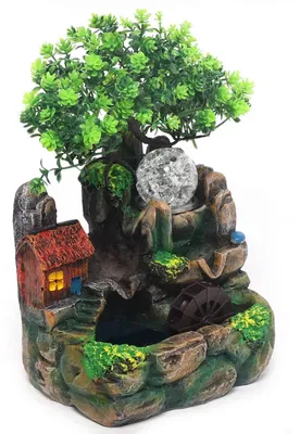 Produktbild von Zen Tischgarten - Dekorative Felslandschaft Tischbrunnen - Nebel & LED-Licht - Mini Wasserfall - Harz - Grün