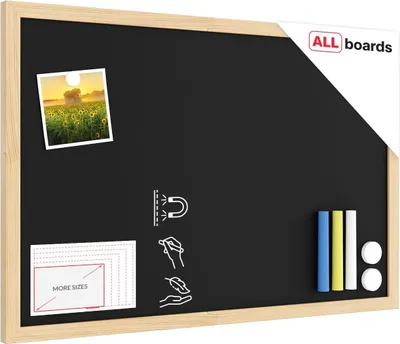 Produktbild von Schwarze magnetische Kreidetafel mit Naturholzrahmen 60x40cm