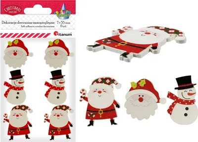 Produktbild von Selbstklebende Holzdekorationen Weihnachtsmann Schneemann Titanum