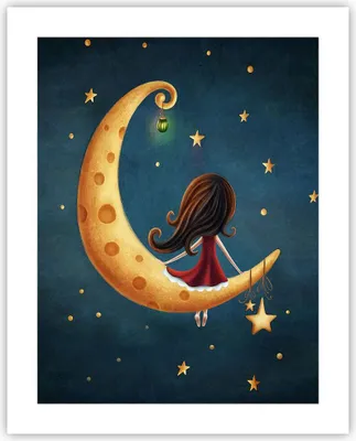 Produktbild von Poster - Poster ohne Rahmen - Kinder Mädchen Mond - 40x50 cm - Wand Bild - Wanddeko - Wandbilder - Kunstposter - Wandposter - Bilder - Kunstdruck - Wanddekoration - Wandbild - P2XPA40x50-4683