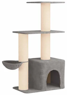 Image de Arbre à chat vidaXL avec poteaux à griffer en sisal, gris clair, 133 cm