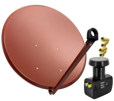 Produktbild von PremiumX SAT Anlage 100cm Antenne Stahl Ziegelrot Twin LNB 4x F-Stecker