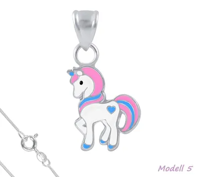 Produktbild von Kinderkette Silber 925 Kette: Einhorn Anhänger Halskette für Mädchen Modell 5
