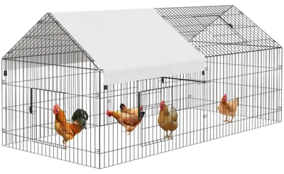 Image de Poulailler et enclos pour poules - Enclos extérieur en métal accessible - Bâche imperméable avec protection UV - Fermeture de sécurité - Pour le jardin et la cour
