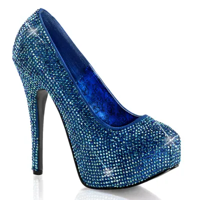 Produktbild von TEEZE-06R Bordello Damen High Heels versteckter Plateau Stiletto Pumps blau Satin Strass