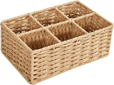 Image de Panier de rangement tressé avec 6 compartiments