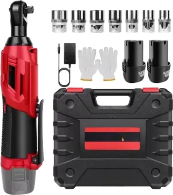 Zdjęcie produktu dla Akumulatorowy klucz elektryczny z grzechotką – 12 V – 200 Nm – 2 akumulatory 1500 mAh – 7 gniazd – 3/8"
