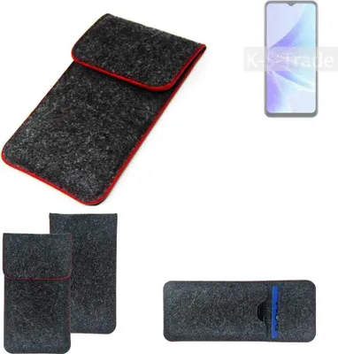 Produktbild von K-S-Trade Handy Schutz Hülle kompatibel mit Oppo A57s Schutzhülle Handyhülle Filztasche Pouch Tasche Case Sleeve Filzhülle dunkelgrau roter Rand