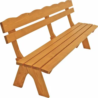 A wooden park bench on a white background.