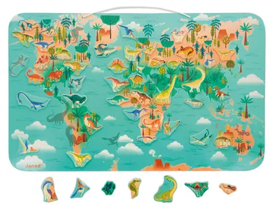 Obrázek produktu pro Janod dřevěná magnetická tabule dinosauří mapa světa vzdělávací hračka