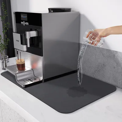 Image de Tapis pour évier, tapis pour machine à café, tapis antidérapant pour évier de cuisine/dessous-de-plat, tapis absorbant pour évier, séchage rapide (40 x 30 cm, gris)
