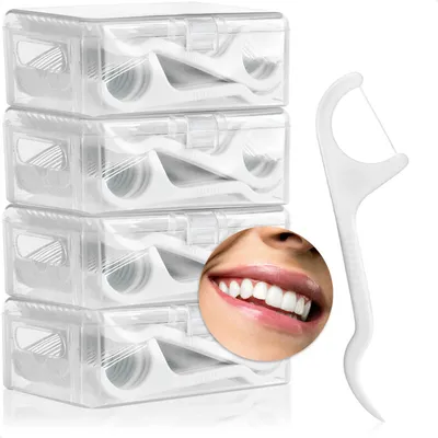 Produktbild von com-four® 200x Zahnseidesticks - Zahnseide Stick mit Zahnstocher - Y-Form Interdentalstick im Spender - Reise-Zahnpflege - Zahnreinigung unterwegs - ungewachste Zahnseide