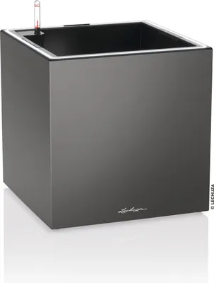 Produktbild von LECHUZA-Pflanzgefäß CANTO Premium 40 LED Low Anthrazit Metallic | mit Bewässerung und Pflanzeinsatz | Metallic-Oberfläche | 40 x 40 x 40 cm | 13783