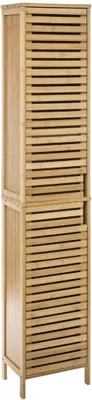 Produktbild von Aufbewahrungssäule aus Bambus, 34 x 24 x 170 cm, mit offenen Türen, für das Badezimmer