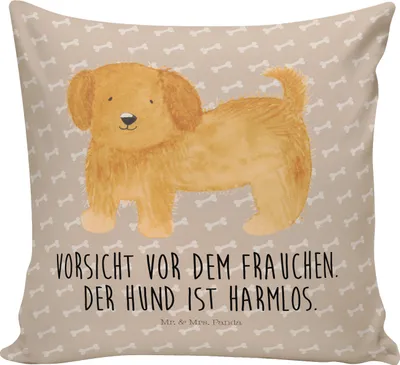 Produktbild von Mr. & Mrs. Panda Sofakissen Hund Flauschig - Hundeglück - Geschenk, Hunde, Dekokissen Sofa, kissen für, Witzig, kuschelkissen 40x40, Hundeliebe, bedruckt
