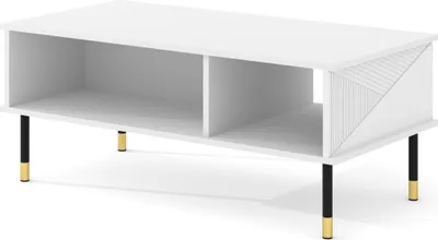 Zdjęcie produktu dla Stolik kawowy WOODY WHITE 110x55 cm BIAŁY MAT - frezowane fronty MDF - stolik kawowy na nogach