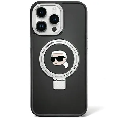 Productafbeelding van Telefoonhoesje Karl Lagerfeld Ringstand Karl Head Magsafe voor iPhone 15 Pro Max - Zwart