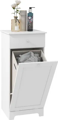 Produktbild von Badezimmermöbel mit Wäschekorb Aufbewahrungseinheit mit Schublade – 40 x 40 x 90,5 cm (L x B x H) – weiß
