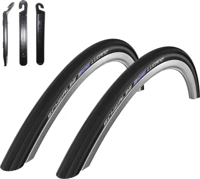 Produktbild von 2 x Schwalbe Lugano 28" Rennradreifen K-Guard Fahrrad Mantel Decke in schwarz 700 x 33C (32-622) inkl. Reifenheber