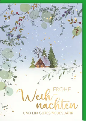 Produktbild von Weihnachten - Karte mit Umschlag - Zeichnung, Haus im Schnee