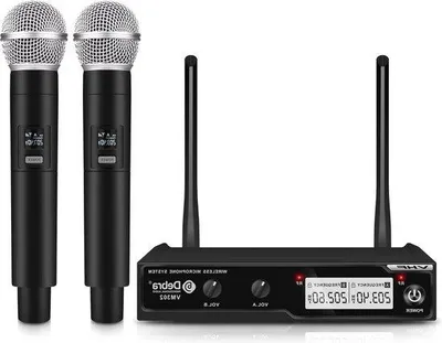 Obrázek produktu pro Karaoke sada s dvěma ručními mikrofony – bezdrátový mikrofonní systém pro domácí karaoke a svatby – XLR rozhraní – dosah 80 m