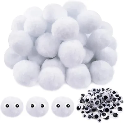 Imagen del producto de Kit de manualidades para pompones blancos de 50 mm, con 50 unidades, e incluye 100 ojos móviles autoadhesivos, ideal para proyectos de "hágalo usted mismo"