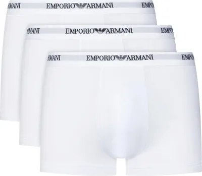 Imagen del producto de Emporio Armani: Pack de 3 calzoncillos tipo bóxer para hombre | Modelo Trunk Core, con banda de logo, color blanco | Talla M | 3 unidades/Blanco/White