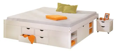 Produktbild von Inter Link Funktionsbett Till mit Lattenrost 140x190 Kiefer massiv weiss lackiert