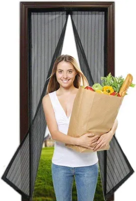 Image de Moustiquaire magnétique noire 210 x 90 cm pour balcon, terrasse ou porte de cave – Protection contre les moustiques et les insectes